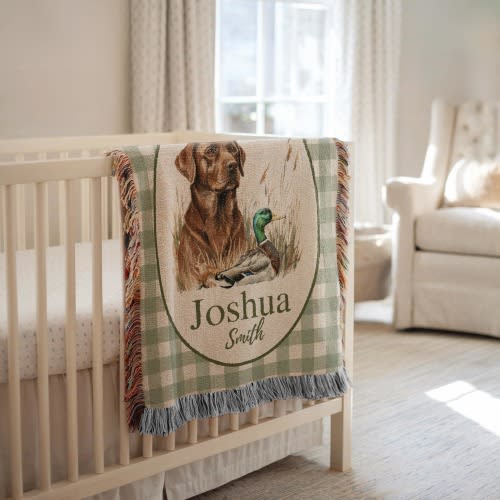Personalized Mallard Duck Woven Throw Blanket With Name, Hunting Baby Receiving Blanket, Mallard Duck Nursery Decor, Newborn Boy Shower Gift