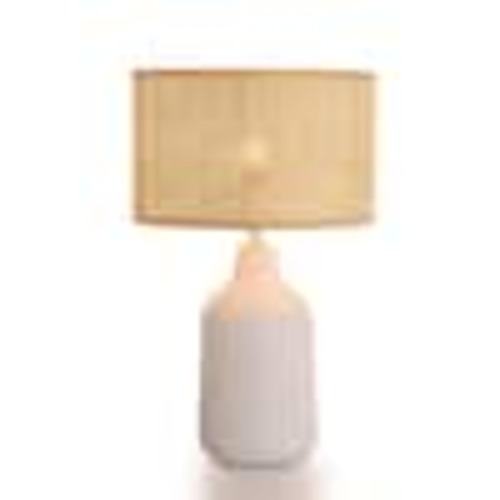Keazile 21 in. Boho White Ceramic Table Lamp with Speckle Ceramic Base and Rattan Shade for Living Room, Bedroom, Dining Room KZ-TL-005-WH