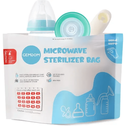 Gemdom 15 Pack Microwave Steam Sterilizer Bags Plus, Large Size for Baby Bottles Soothers, Teethers, Breast Pump Parts, Training Cups and Accessories, 20 Uses Per Bag, Baby Travel Essential