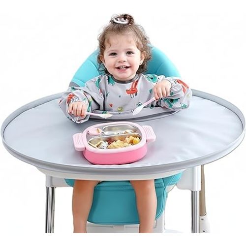 Baby Food Catcher Bib & Tray Set for High Chair Self Feeding, Easy Cleanup
