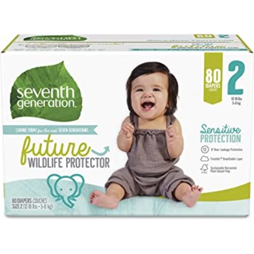 Seventh Generation Baby Diapers, Size 2, 80 Count, Super Pack, for Sensitive Skin
