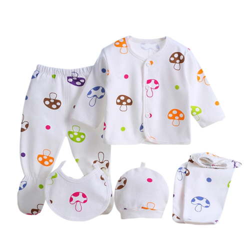 Edvintorg 5PCS cute cartoon printed Pyjamas Set for Newborn clothes Baby Boys Girls Long Sleeve Tops+Hat+Pants+Bib sets Baby Costume