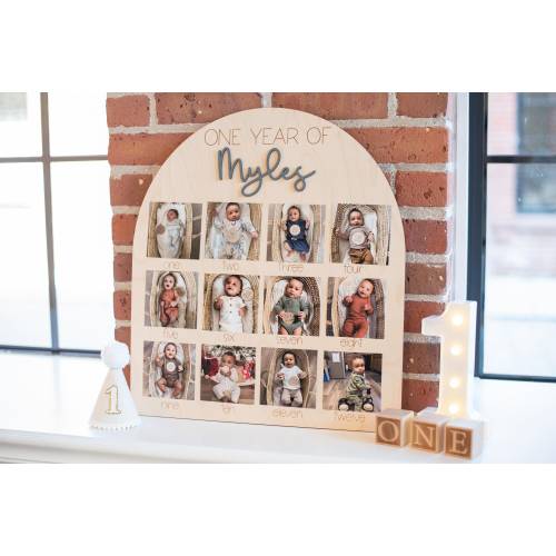 My First Year One Year of Photo Board Wooden Milestone Board 1st Birthday Milestone Board First Birthday Decorations 12 Months Photo Banner