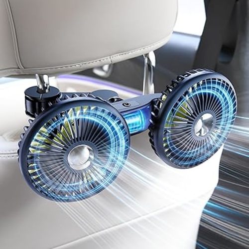 Dual Head Car Cooling Fans for Back Seat for Kids, Battery Powered Rechargeable Usb 5V/ 12V /24V Car Backseat Headrest Fan for Baby Rear Facing, Car Seat Cooler That Blow Cold Air for Vehicles
