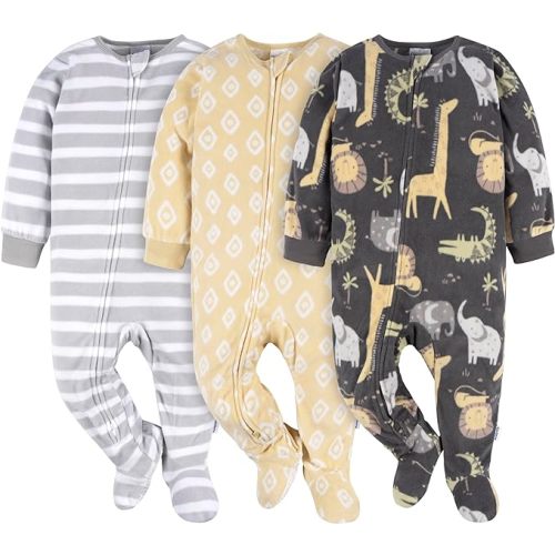 Gerber unisex-baby Fleece Footed Pajamas 3-pack