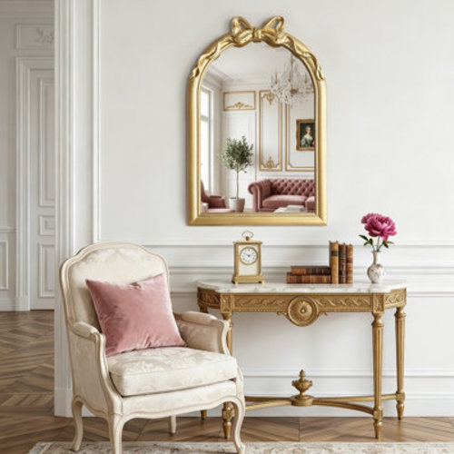 Ebern Designs French Country Vanity Mirror, Bow Framed Mirror for Nursery & Reviews | Wayfair