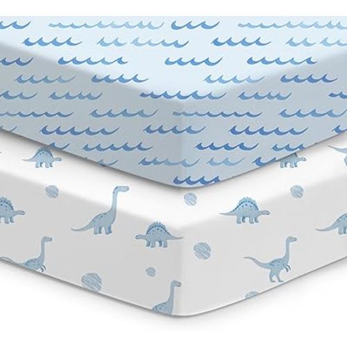 Baby Crib Sheets for Boys Girls, Fitted Crib Sheet 2 Pack for Standard Crib and Toddler Mattress, Super Soft Baby Sheet