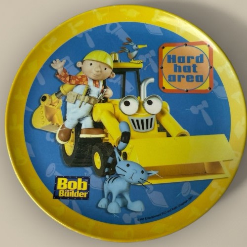 Vintage Bob The Builder Melamine Plastic Plate 2001 Zak Designs Hard Hat Area