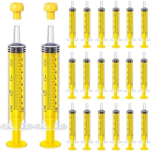 TrelaCo 20 Pack 10ml Oral Syringes with Cap for Liquid Plastic Syringe Without Needle Measuring Dispensing Tools Individually Sealed for Pets Feeding Lab Sample Injection(Yellow)
