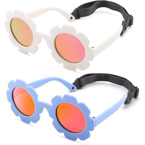 Hycredi Flexible Bendable Flower Baby Polarized Sunglasses with Strap for Newborn Infant Girls Age 0-24 Months