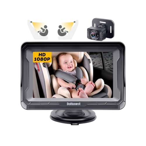 DoHonest Baby Car Camera HD 1080P - Rear-Facing Car Baby Monitor with Night Vision, Adjustable View Angle, Easy Setup, Anti-Glare Display, Safety for Kids & Infants