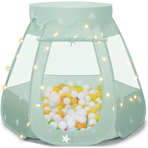 Baby Ball Pit for Toddler: with Star Lights - Pop Up Princess Play Tent for Kids - Indoor Outdoor Baby Girl Toys Birthday Gifts - NO Balls (Grayish Green Tent)