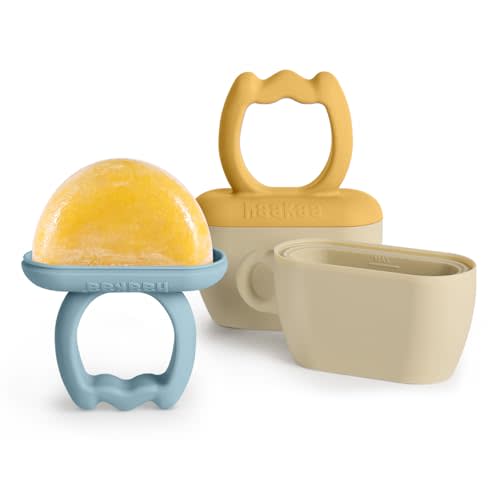 Haakaa Chilly Monster Breastmilk Popsicle Molds, Silicone Popsicle Molds for Baby Teething Relief, BPA Free Frozen Breast Milk Teether Popsicle Maker & Ice Pop Molds for Infant 6m+(Sky Blue + Mustard)