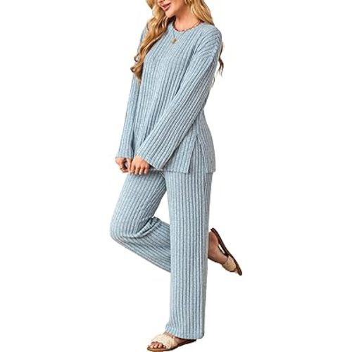 Kikibell Womens Sets 2 Piece Outfits Matching Lounge Set Cozy Knit Pajamas
