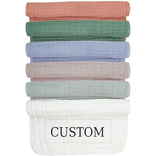 Personalized Muslin Burp Cloth with Embroidered Name For Baby Boy & Girl 6-Layer 100% Cotton Burping Cloths for Babies, Soft & Plush Newborn Spit Up Rags, Infant Towels for Milk Spit Up (Multi Boy)