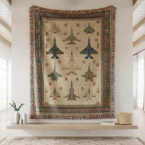 Gift for Pilots Woven Blanket Tapestry Vintage Fighter Plane Tapestry Throw