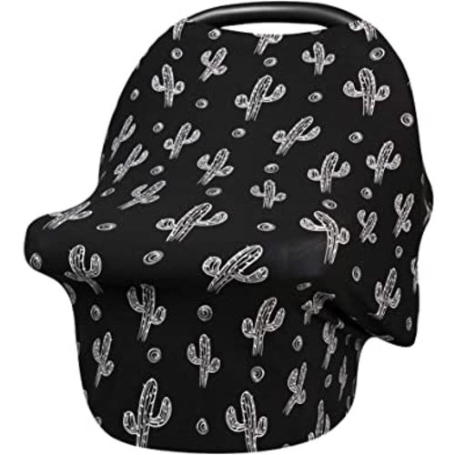 Metplus Baby Car Seat Cover, Infant Carseat Canopy, Nursing Breastfeeding Cover, Stretchy Carrier Covers for Stroller/Shopping Cart, Newborn Registry & Shower Gift for Boys Girls - Black Cactus
