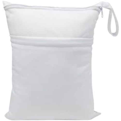 Wet Dry Bag for Baby Cloth Diapers, Waterproof Reusable with Two Zippered Pockets Travel Beach Pool Daycare Soiled Baby Items Yoga Gym Bag for Swimsuits or Wet Clothes(White)