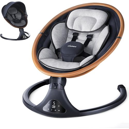 LAREX Baby Swing to Toddler Electric Infant Swing Portable for Newborn Boy Girl, 5 Sway Speeds with Remote Control, 12 Preset Melodies and Bluetooth, 0-6 Months Max 20 Lbs (Gray)