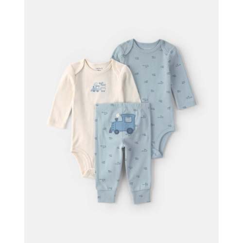 Baby Boy 3-Piece Train Long-Sleeve Bodysuit & Pant Set - Blue/Cream | Carter's