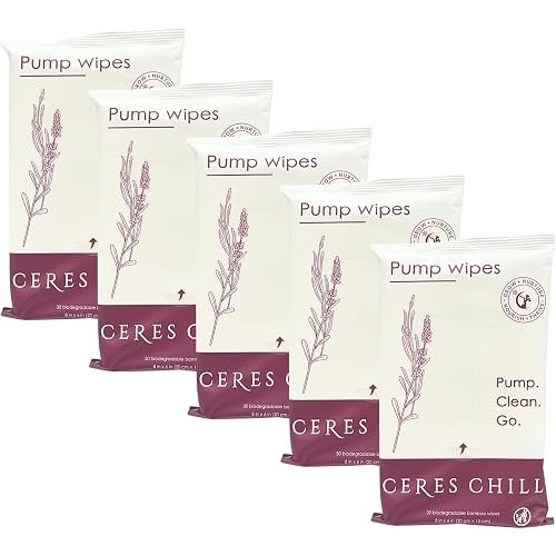 Natural Breast Pump Wipes for Pump Parts & Bottles – Non-Toxic, Residue-Free Cleaning Wipes for Breastfeeding & Baby Gear – No Rinsing Required – 30 Count (5 Pack)