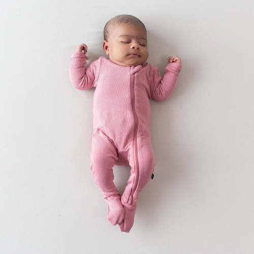 Ribbed Zipper Footie in Apple Blossom