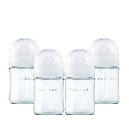 Lansinoh Anti-Colic Glass Baby Bottles, White Collar, 5 Ounces, 4 Count