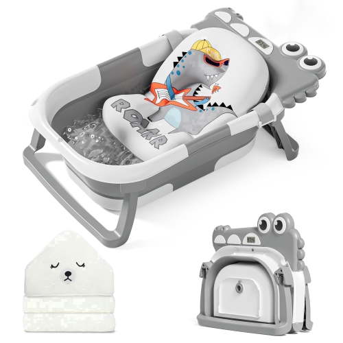 MoreFeel Collapsible Baby Bathtub with Thermometer,0-36 Months