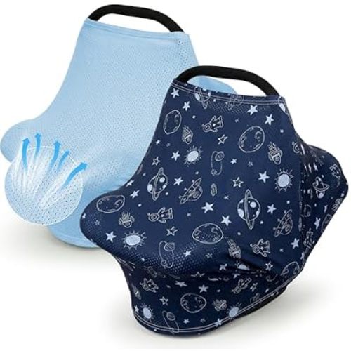2 Pack Baby Car Seat Cover Full Breathable Mesh Stretchy Infant Carseat Canopy for Boys and Girls Multi-Use Nursing Cover for Breastfeeding Privacy Sunshade Shield Baby Essentials