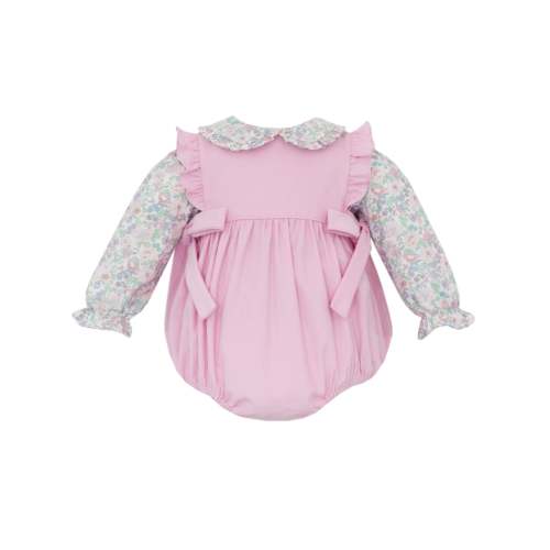 Pink Corduroy Bubble with Floral Blouse