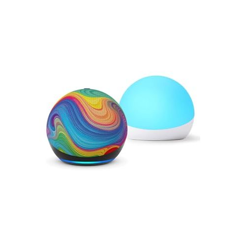 Amazon Echo Dot Kids (newest model) - Rainbow Swirl, with Echo Glow, Smart speaker and night light for kids, Designed for Alexa+