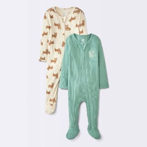 Baby Boys' 2pk Frenchies Jacquard Ribbed Sleep N' Play - Cloud Island™ Green 0-3M