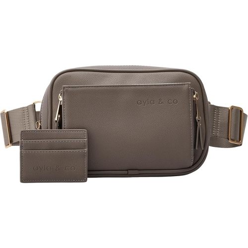 AYLA & CO Women's Fanny Pack Adjustable Belt Bag with Crossbody Style, Magnetic Pocket, Key Leash, and Charging Pocket, Regular Strap 32-46 Inch, Pebble