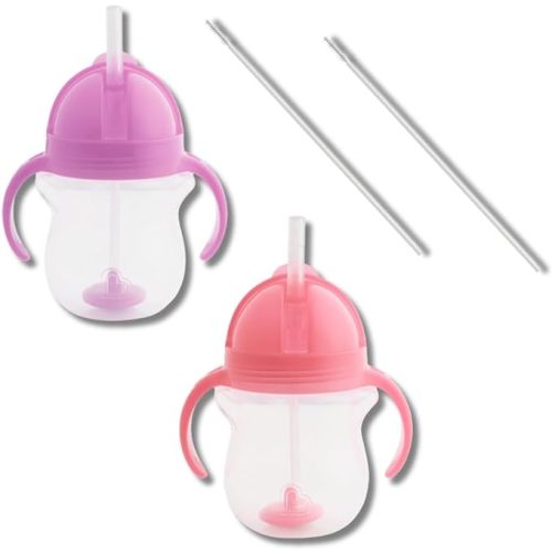 Munchkin Weighted Straw Sippy Cups for Toddlers 7oz, Leak Proof, Easy to Hold-Great toddler cups with straws, Supports Straw-use Education, Straw Cups (Purple/Pink)