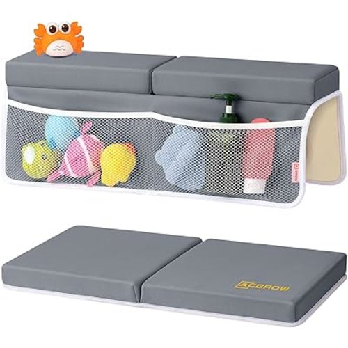 Bath Kneeler and Elbow Rest Pad Set - Comfortable 1.5” Thick Baby Bath Kneeler Pads with Toys Organizer, Non-Slip Knee Arm Support Bathtub Mat, Quick-Drying Kneeling Pad for Baby Bath Time