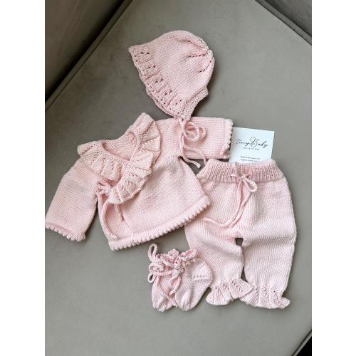 Newborn Baby Girl Coming Home Outfit: Hand Knit Organic Cotton Baby Hospital Set