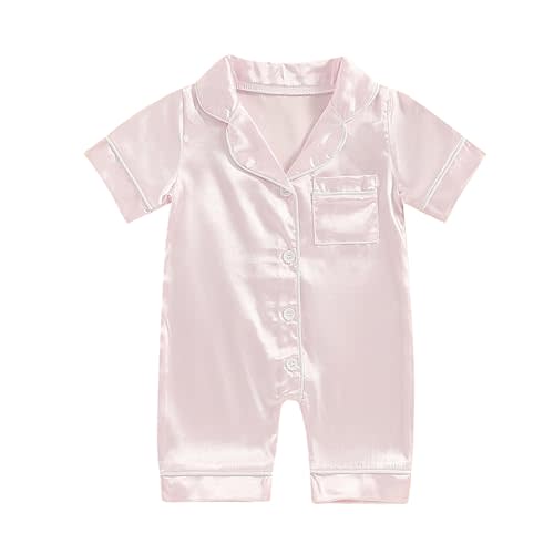 Multitrust Newborn Baby Boy Girl Silk Pajamas Short Sleeve Button Up Satin Pjs One Piece Romper Onesie Shorts Baby Sleepwears