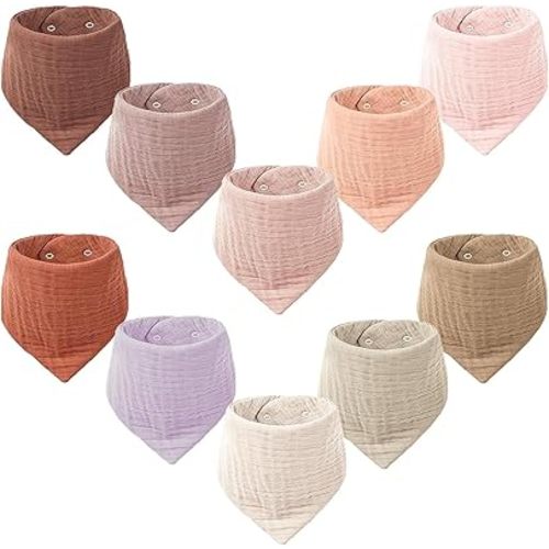 Bavoirs en mousseline pour bébé filles garçons, Bavoirs en bandana en mousseline de coton biologique pour le déntition et la bave, Lot de 10