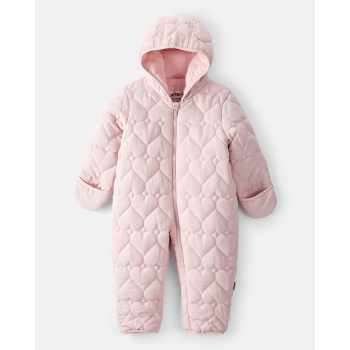 Baby Girl 1-Piece Heart Quilted Pram Snowsuit - Pink | Carter's