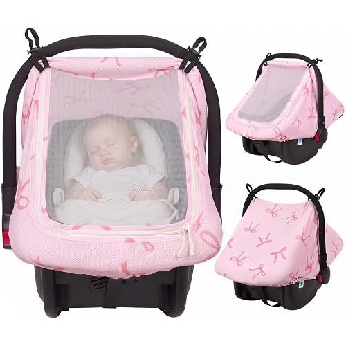 Baby Car Seat Cover with Breathable Mesh Window Infant Car Seat Canopy