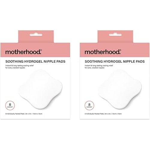Motherhood Collection Hydrogel Nipple Pads for Breastfeeding – Cooling Relief for Sore, Cracked Nipples, Soothing & Protective Gel Pads, Individually Wrapped, 8 Count (2-Pack)