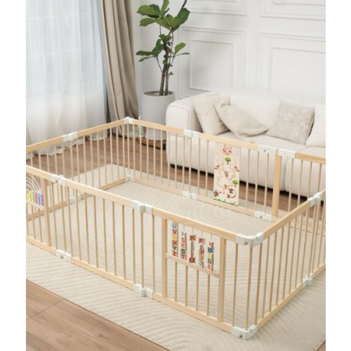 Foldable Wooden Baby Playpen Activity Center,Adjustable Size & Shape Portable Play Yard, Baby Fence Play Area with Gate for Indoor Use for Babies and Toddlers(84x56x24inches)