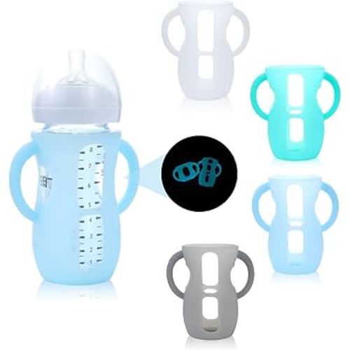 4-Pack Silicone Sleeves for Philips Avent Glass Bottles, BPA-Free Drop-Resistant Baby Bottle Sleeves with Handles, Compatible with Philips Avent Natural Glass Baby Bottles (8 oz)