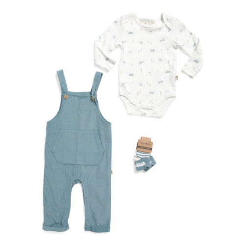 3 Months Infant Boys 3pc Bodysuit And Overalls Set With Socks | Marshalls
