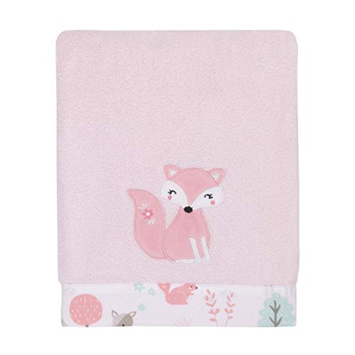 NoJo Sweet Forest Friends - Pink, Aqua, Grey & White Super Soft Appliqued Baby Blanket, Pink, Aqua, Grey, White (8442210)
