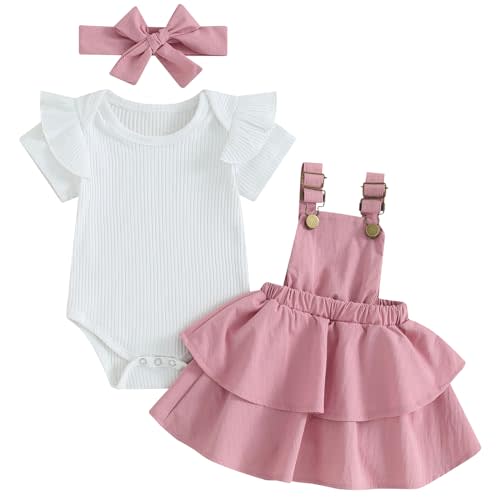 Mubineo Baby Girl Summer Clothes Cute Outfits Short Sleeve Romper Overall Skirt Dress Headband 3PCS Newborn Outfit