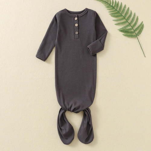 UQJfacai Knotted Newborn Sleepers for Baby Boy Girl Soft Stretchy Henley Button Down Long Sleeve Infant Gowns Hospital Coming Home Outfit