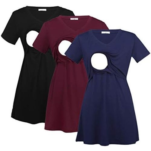Bearsland Womens 3 Packs V Neck Nursing Tops Maternity Breastfeeding Tee Shirts