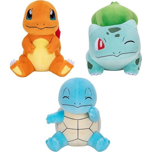 Pokemon Kanto Region First Partner Plush 3-Pack - 8-Inch Pokemon Plush of Charmander, Squirtle, and Bulbasaur