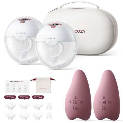 Momcozy M5 Breast Pump & A1 Lactation Massager Combo -Wearable Breast Pump with Double-Sealed Flange (3 Modes/9 Levels) + 2-in-1 Lactation Massager (Heat & Vibration) for Clogged Ducts & Milk Flow